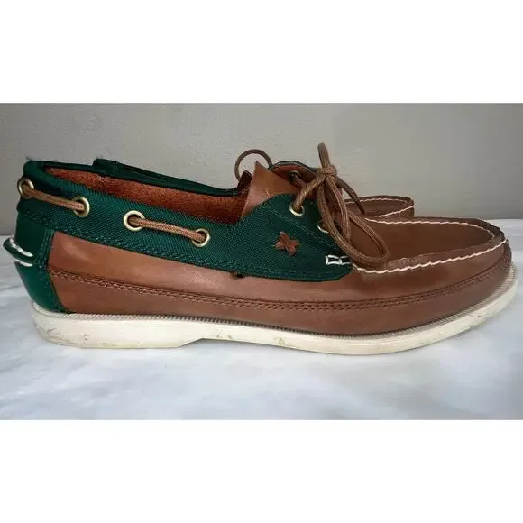 Men\'s Polo Ralph Lauren Canvas‎ Leather Loafers Green & Brown, Size 9D Boat Shoe Men main image 2